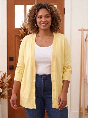 Talbots 1X Butter Yellow Button-Front Women's Cardigan